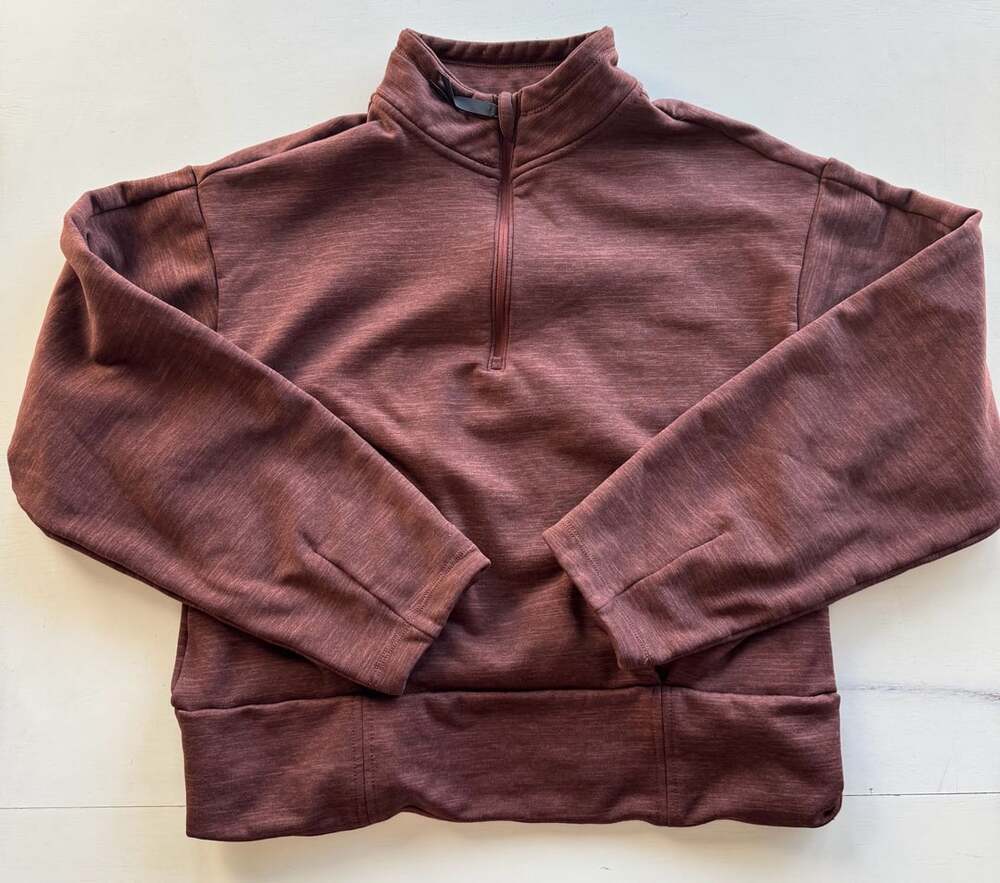 Athleta Half Zip Pullover Cropped Sweatshirt Brown Marled Medium